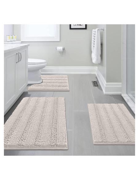 H.VERSAILTEX Juego de 3 Alfombrillas de Baño Antideslizantes Marfil H.VERSAILTEX Juego de 3 Alfombrillas de Baño Antideslizantes Marfil