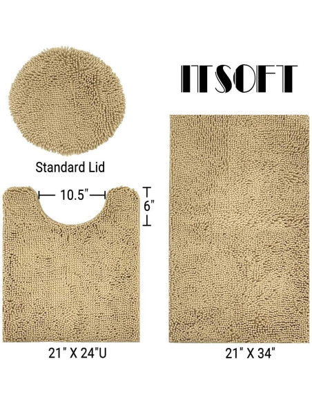 Juego de 3 alfombras de baño antideslizantes ITSOFT beige Juego de 3 alfombras de baño antideslizantes ITSOFT beige