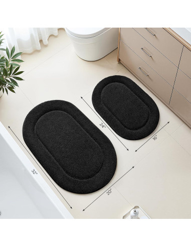 Conjunto de Alfombrillas de Baño HOMEIDEAS 2 Piezas Microfibra Negro