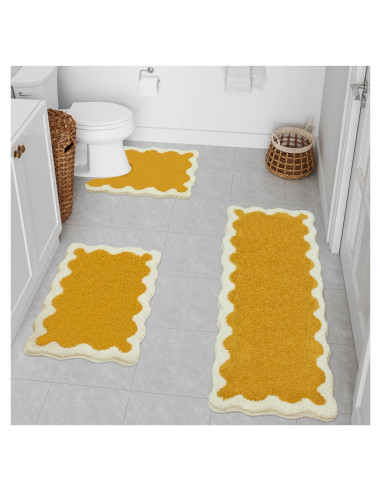 Conjunto de Alfombrillas de Baño Uphome 3 Piezas Amarillo Antideslizante