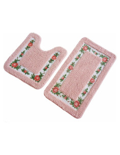 Juego de 2 Alfombrillas de Baño Antideslizantes UKELER Rosa Floral