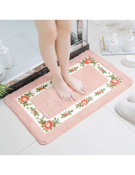 Juego de 2 Alfombrillas de Baño Antideslizantes UKELER Rosa Floral Juego de 2 Alfombrillas de Baño Antideslizantes UKELER Rosa Floral