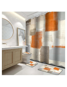 Juego de Cortinas de Ducha Lnond Naranja 182x182 cm con Alfombrillas