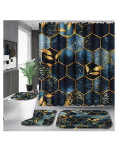 Conjunto de Cortina de Ducha Poedist 4 Piezas Mármoles Azul