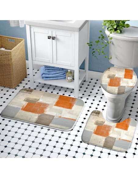 Juego de Cortinas de Ducha Lnond Naranja 182x182 cm con Alfombrillas Juego de Cortinas de Ducha Lnond Naranja 182x182 cm con Alfombrillas