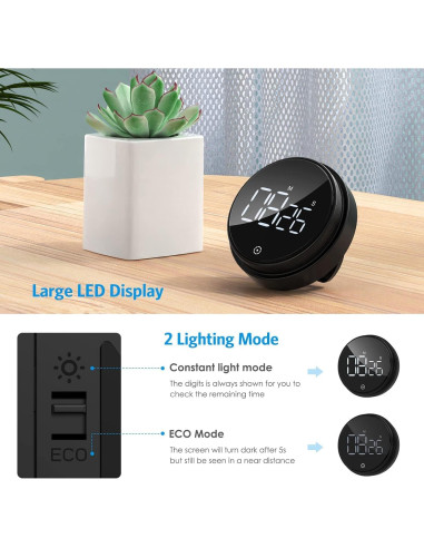 Temporizador Digital AMIR Negro con Pantalla LED 3" y Volumen Ajustable