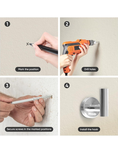 Ganchos de Pared 3iGoods de Acero Inoxidable - Paquete de 4 Ganchos de Pared 3iGoods de Acero Inoxidable - Paquete de 4