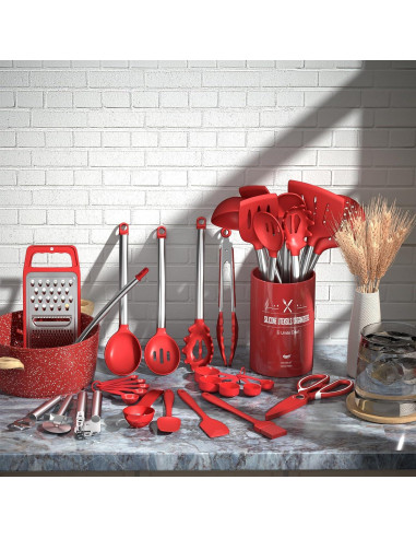 Juego de Utensilios de Cocina Umite Chef 34 Pcs Silicona Rojo