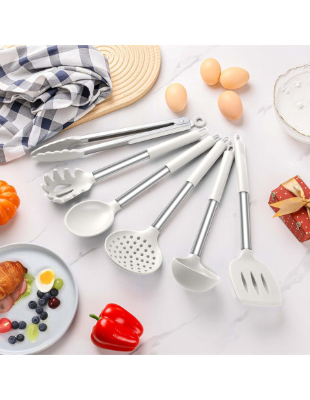 Juego de Utensilios de Cocina Silicona LIANYU 6 Piezas Blanco Juego de Utensilios de Cocina Silicona LIANYU 6 Piezas Blanco
