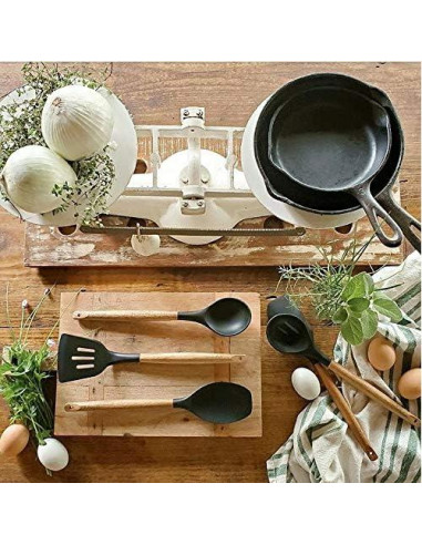 Juego de Utensilios de Cocina Miusco 5 Piezas Silicona Acacia