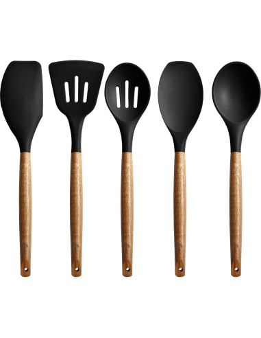 Juego de Utensilios de Cocina Miusco 5 Piezas Silicona Acacia