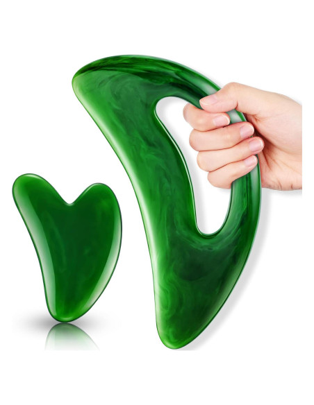 Juego de Gua Sha Corporal BBTO 2 Piezas Verde - Masaje Espalda, Cara, Cuello Juego de Gua Sha Corporal BBTO 2 Piezas Verde - Masaje Espalda, Cara, Cuello