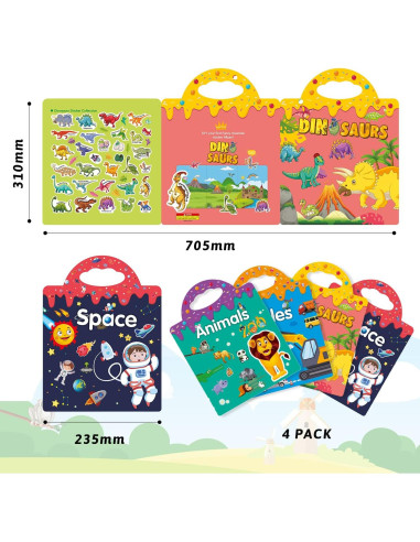 Set de 4 Libros de Pegatinas Reutilizables ROATEE para Niños