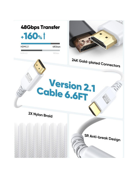 Cable HDMI 2.1 UVOOI Blanco 1.0M 8K 48Gbps eARC Cable HDMI 2.1 UVOOI Blanco 1.0M 8K 48Gbps eARC