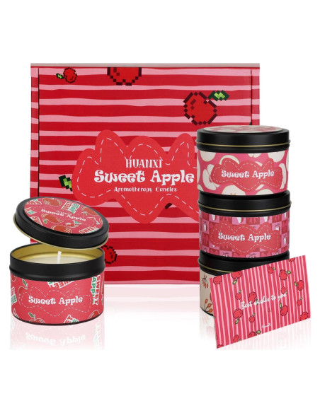 Juego de 4 Velas Aromáticas Manzana HUANXI 32oz Cera Soja Juego de 4 Velas Aromáticas Manzana HUANXI 32oz Cera Soja