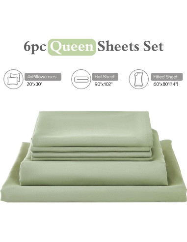 Juego de Sábanas Queen ILAVANDE 6 Piezas Microfibra Verde Salvia