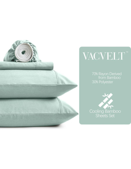 Juego de Sábanas Queen VACVELT 4 Piezas Rayón Bambú Aqua Juego de Sábanas Queen VACVELT 4 Piezas Rayón Bambú Aqua