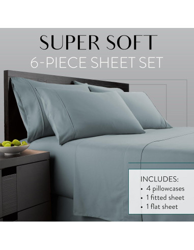 Juego de Sábanas Queen Danjor Linens 6 Piezas Microfibra Azul