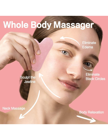 Set de Rodillo de Jade y Gua Sha Cuarzo Rosa huefull Set de Rodillo de Jade y Gua Sha Cuarzo Rosa huefull
