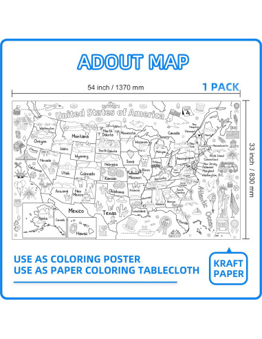 Póster Gigante para Colorear Mapa de EE. UU. 137x83 cm - Licidecopai