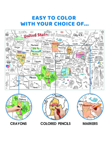 Póster Gigante para Colorear Mapa de EE. UU. 137x83 cm - Licidecopai