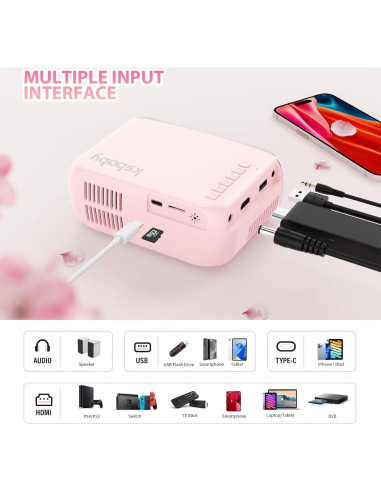 Mini Proyector Portátil Ksbaby Rosa Claro HDMI USB 300g