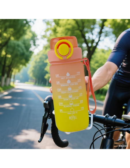 Botella de Agua ZZT 0.95L con Marcadores de Tiempo Amarillo Botella de Agua ZZT 0.95L con Marcadores de Tiempo Amarillo