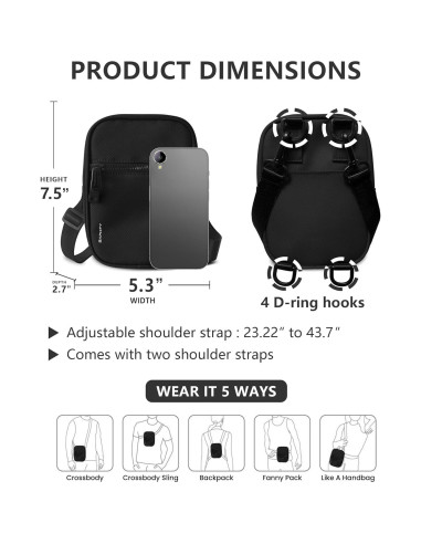Bolsa Cruzada Bandolera BAPHITY para Mujeres Negra 1.75L