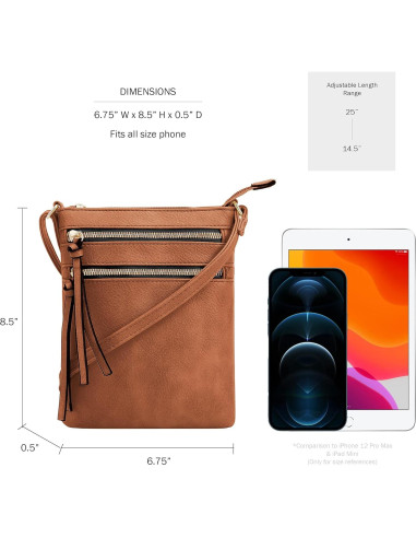 Bolsa de Hombro DELUXITY Cognac | Cuero Vegano | Mediana