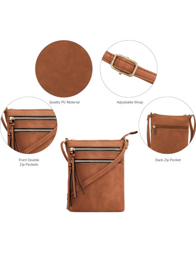 Bolsa de Hombro DELUXITY Cognac | Cuero Vegano | Mediana