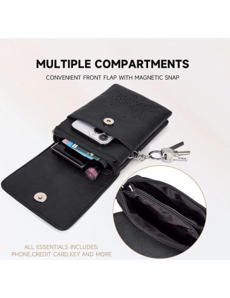 Bolso cruzado de cuero vegano KITEVIUN para mujer - Negro Bolso cruzado de cuero vegano KITEVIUN para mujer - Negro