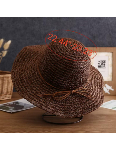 Sombrero de Paja Ancho para Mujer Plegable Verano 57-59 cm Sombrero de Paja Ancho para Mujer Plegable Verano 57-59 cm