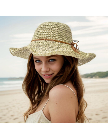 Sombrero de Paja Ancho para Mujer Plegable Verano 57-59 cm Sombrero de Paja Ancho para Mujer Plegable Verano 57-59 cm