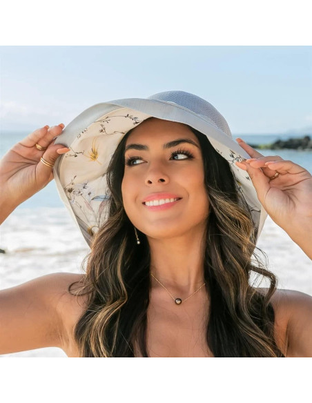 Sombrero de Pesca Plegable UV UPF 50+ para Mujeres Beige Sombrero de Pesca Plegable UV UPF 50+ para Mujeres Beige
