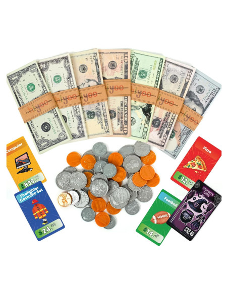 Conjunto de Dinero de Juego Realista para Niños - 304 Billetes y 80 Tarjetas Conjunto de Dinero de Juego Realista para Niños - 304 Billetes y 80 Tarjetas