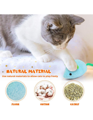 Juguete para Gatos Dorakitten - 6 Ratones de Felpa con Hierba Gatera