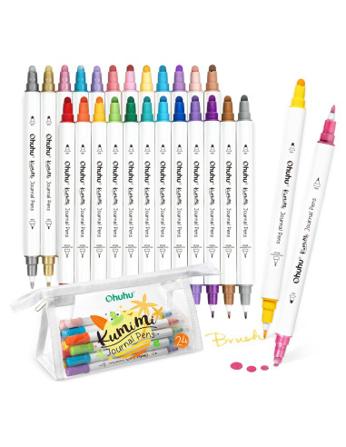 Marcadores Doble Punta Ohuhu 24 Colores Metálicos y Regulares