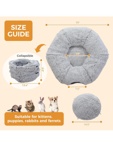 Túnel para Gatos PEQULTI con Cama Suave Gris 32x32 cm