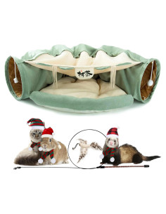Cama y Túnel para Gatos KUCDBUN Matcha 2 en 1 con Alfombrilla