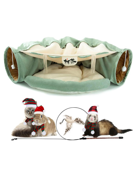 Cama y Túnel para Gatos KUCDBUN Matcha 2 en 1 con Alfombrilla Cama y Túnel para Gatos KUCDBUN Matcha 2 en 1 con Alfombrilla