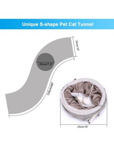Túnel para Gatos Ownpets 122 cm Forma de S con Varita de Plumas