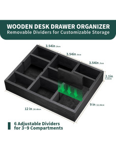 Organizador de Cajón TEESSFROOD de Madera Ajustable Negro 2