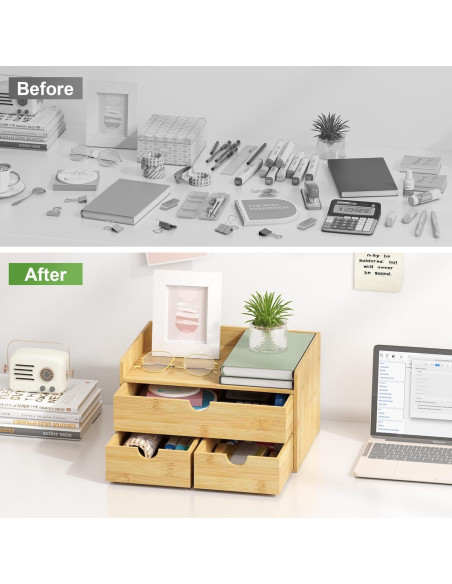 Organizador de Escritorio Wisuce Home de Bambú con 3 Cajones Organizador de Escritorio Wisuce Home de Bambú con 3 Cajones