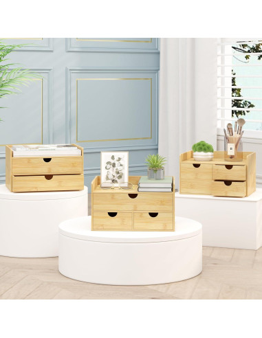 Organizador de Escritorio Wisuce Home de Bambú con 3 Cajones