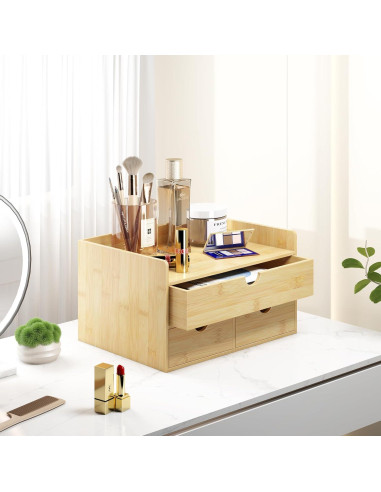 Organizador de Escritorio Wisuce Home de Bambú con 3 Cajones
