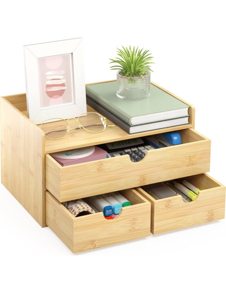 Organizador de Escritorio Wisuce Home de Bambú con 3 Cajones Organizador de Escritorio Wisuce Home de Bambú con 3 Cajones