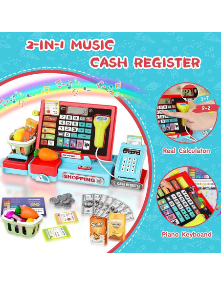 Juego de Caja Registradora Infantil con Calculadora y Música Juego de Caja Registradora Infantil con Calculadora y Música