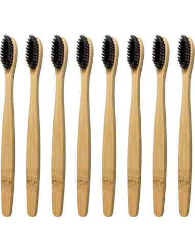 Cepillo de Dientes de Bambú Barebu - 8 Unidades Suaves Negro