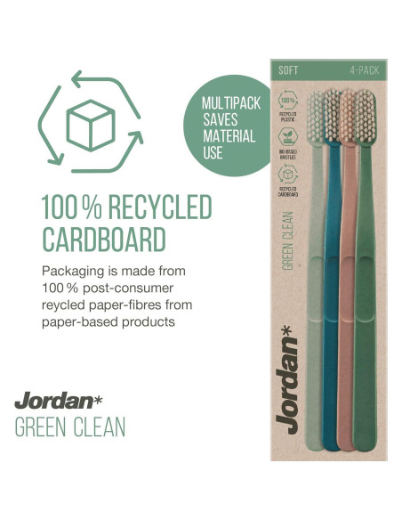 Cepillo de Dientes Manual Jordan Green Clean - Sostenible, 4 Unidades Cepillo de Dientes Manual Jordan Green Clean - Sostenible, 4 Unidades