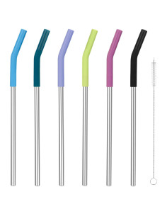 Conjunto de 6 Pajitas Reutilizables Zenbo Acero Inoxidable Silicona